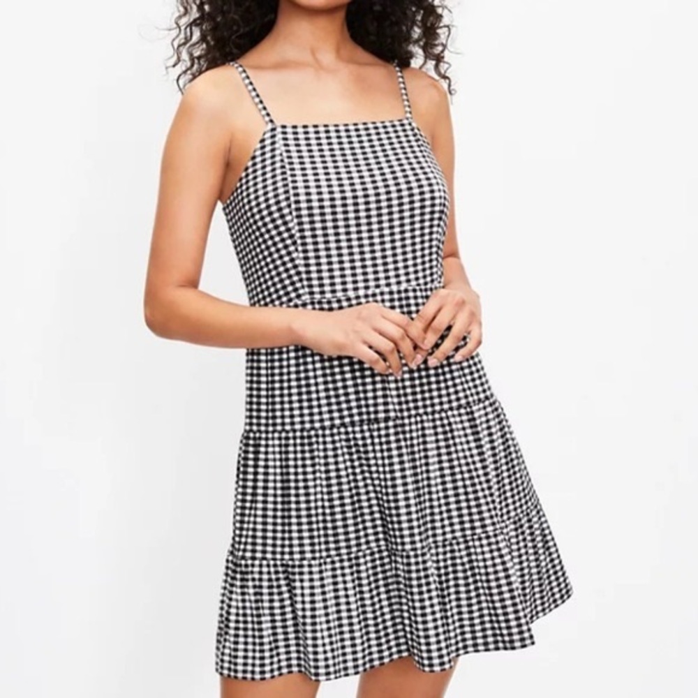 LOFT Tiered Gingham Dress